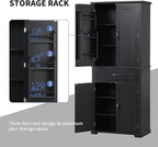 Polibi Bathroom Storage Cabinet with 4 Doors, 3-Tier Door Racks, Storage Drawer, 72" Free-Standing Tall Linen Cabinet for Bathroom, Living Room, Apartment, Black