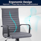 Office Chair, Ergonomic Executive Conference Room Chairs, Ribbed Leather Desk Chair with Lumbar Support, Adjustable Height Mid-Back Swivel Chair with Padded Seat