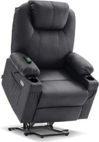 MCombo Dual Motor Large Power Lift Recliner Chair for Elderly, Lay Flat Lift Chair with Heat and Massage, Big Lift Recliner for Tall People, Faux Leather 7815 (Black, Large)