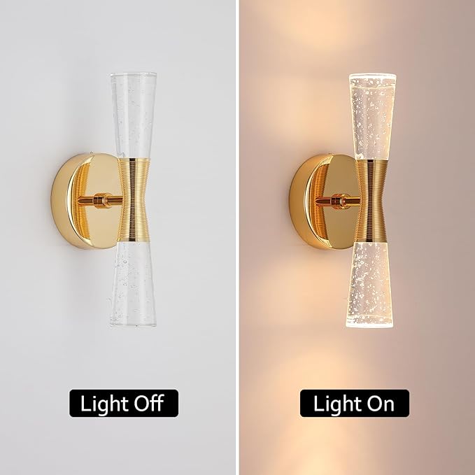 JoollySun Crystal Sconces Wall Lighting with Dimmable 3-Color (3000K-6000K) LED for Bathroom Hallway Bedroom