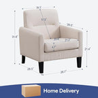 Accent Chair, Mid Century Modern Living Room Chairs Comfy Reading Chair with Upholstered Cushion Relax Armchair for Bedroom Apartment,Office, Begie
