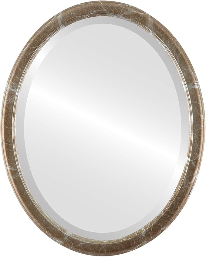 OVALCREST Oval Beveled Wall Mirror for Home Decor - Toronto Style - Champagne Silver - 26" x 22"