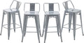 HAOBO Home 26" Low Back Metal Counter Stool Height Bar Stools [Set of 4] Barstools, Silver