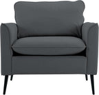 YISHENG Mid-Century Modern Living Room Accent Chairs Set of 2 - Oversized Faux Leather Armchairs with Removable Cushions & Metal Legs, Comfortable Sofas for Office/Lounge/Bedroom/Reception,Gray