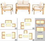 COSTWAY 8 Pieces Outdoor Acacia Wood Sofa Set, Outdoor Conversation Sofa Set with Table & Cushions Porch Chairs for Garden, Patio, Deck