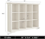 Wooden Cube Bookcase with Base - Modern 3 Tiers Floor Standing Open Shelf Cabinet for Home and Office, 12-Cube Lattice Bookshelf, Warm White