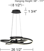 Possini Euro Design McKenna Sanded Black Pendant Lighting 26 1/2" Wide Modern Ribbon Rings Dimmable LED Fixture for Dining Room House Foyer Kitchen Island Entryway Bedroom Living High Ceilings