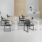 CLATINA Waiting Room Chairs no Wheels with Padded Arms Leather Guest Chair for Office Reception and Conference Desk with Sled Base Black, 4PK