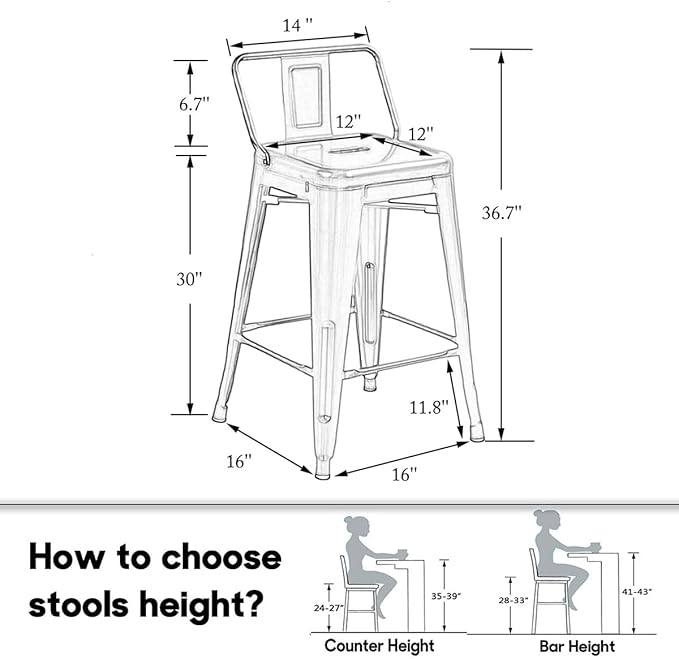 HAOBO Home 30" Low Back Metal Counter Stool Height Bar Stools [Set of 4], Bronze