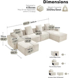 WILLOVE 141'' Modular Sectional Sofa, Chenille Cloud Couch with Wide Armrests & 6 Pillows, Deep Seat Couches for Living Room, Beige