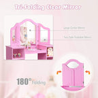 GOFLAME Kids Vanity Table, 2 in 1 Detachable Design with Dressing Table and Writing Desk, Princess Makeup Dressing Table with 4 Large Storage Shelves and 3-Panel Mirror for Kids and Girls (Pink)
