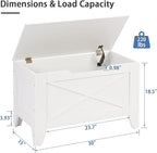 VECELO 30" Storage Bench, Entryway Shoe Ottoman, Farmhouse Style Bench with Handwoven Cushion and Metal Safety Hinges, for Bedroom, Living Room, Entryway, White