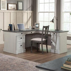 BOWERY HILL Engineered Wood L-Shaped Desk in Glacier Oak/Rosso Slate Accents