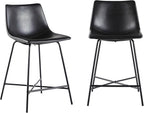 Walker Edison Xuma Modern Faux Leather Armless Low Back Counter Stool, Set of 2, Black