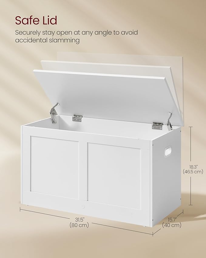 VASAGLE Storage Chest, Storage Trunk with 2 Safety Hinges, Storage Bench, Shoe Bench, Farmhouse Style, 15.7 x 31.5 x 18.3 Inches, for Entryway, Bedroom, Living Room, Cloud White ULSB064W01