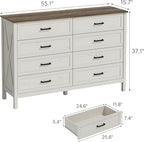 LYNSOM Farmhouse 8 Drawer Dresser for Bedroom, 55 Inch Wide Wood Rustic Chest of Drawers with X-Marking & Bar Handle, Large Storage Dressers Organizer for Bedroom, Living Room, Antique White
