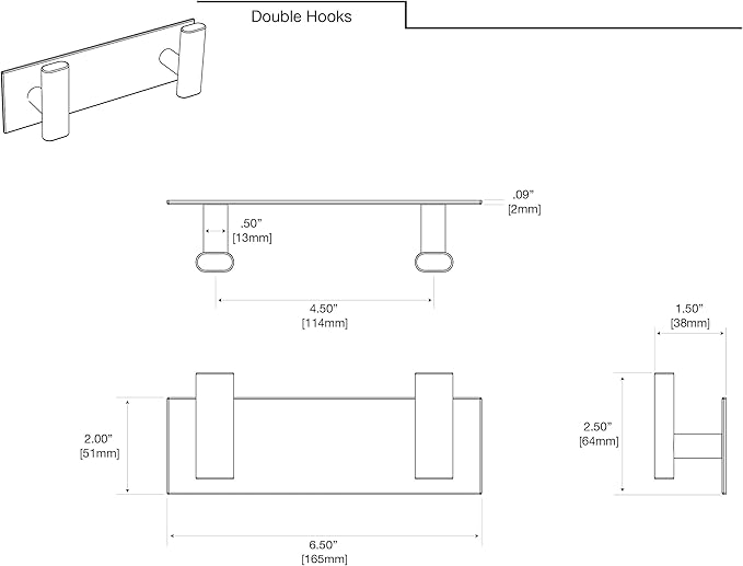 Gatco 1283B Elevate All Modern Decor Double Hook, Brushed Brass | Wall Mount 6.50" W X 2.50" H 2-Hook Robe, Towel Holder