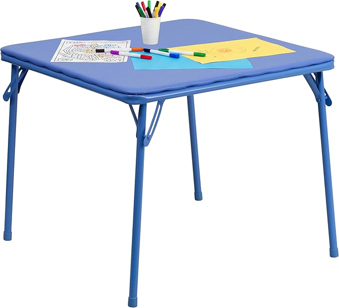 Flash Furniture Mindy Kids Blue Folding Table with Padded Top and Powder Coated Locking Legs