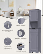 Gizoon 67" H Tall Bathroom Cabinet, Storage Cabinet with 2 Doors & Drawer, Narrow Linen Tower Freestanding Adjustable Shelves for Home, Kitchen, Versatile, Anti-Tipping, Grey