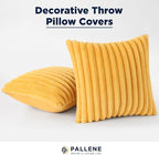 Pallene Faux Fur Plush Throw Pillow Covers 16x16 Set of 2, Luxury Soft Fluffy Striped Decorative Pillow Covers for Sofa, Couch, Living Room, Mustard Yellow