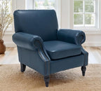 Accent Chair,22.4" Seat Depth Armchair with Roll Arms,36.6W*34.3D*34.6H Living Room Chair,Wood Legs,Set of 1,Faux Leather in Navy