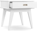 SIMPLIHOME Draper Solid Hardwood 22 inch Wide Rectangle Mid Century Modern End Table in White for The Living Room and Bedroom