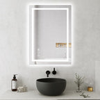 Awoco 20''x28'' LED Bathroom Mirror with Light, Lighted Vanity Mirror with Backlit and Front Light, Dimmable Anti-Fog Memory Function Lighted Mirror with 3 Colors for Bathroom Wall