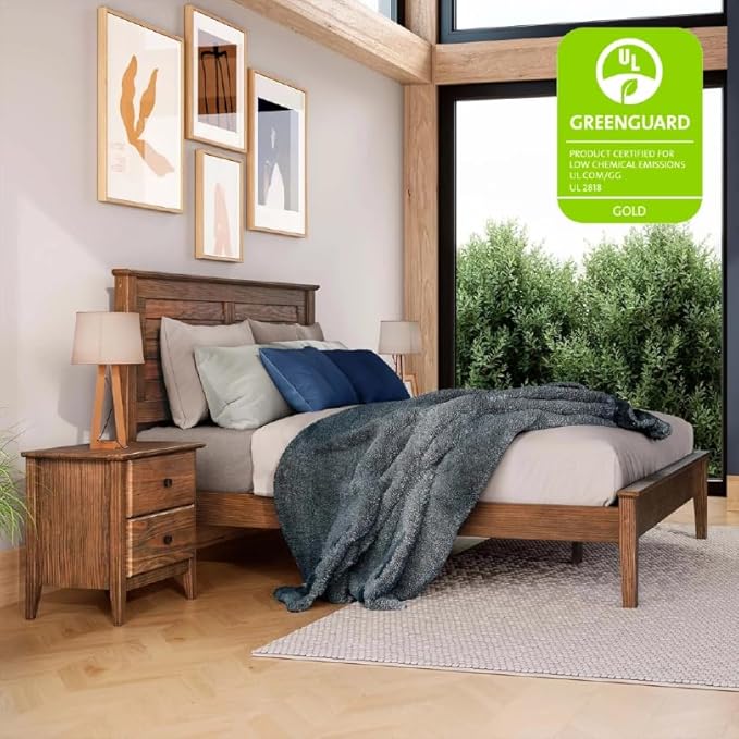 Grain Wood Furniture Greenport Solid Wood Platform Bed, Queen Size, Brushed Walnut