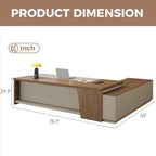 Premium Executive Desk, Modern L Shape Office Executive Desk with Drawers, Lockable Storage & Cable Management(Champagne Wood Grain+Beige/Left,79" L*63" W*30" H)