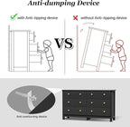 Black Dresser, Modern 6 Drawer Double Dresser for Bedroom with Gold Knobs, Adults & Kids Wide Dressers & Chests of Drawers for Hallway, Entryway