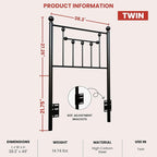Victorian Twin Size Metal Bed Frame Height Adjustable Headboard Only, Wrought Iron Black Farmhouse Bed Frame Headboard, Easy Assembly, Short Clearance, Tall or Low Setting