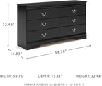 Signature Design by Ashley Huey Vineyard Classic 6 Drawer Dresser, BLack