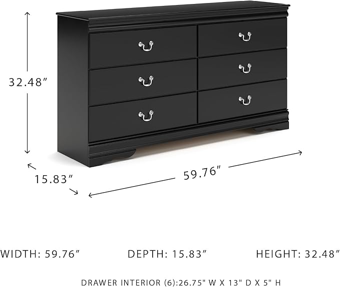 Signature Design by Ashley Huey Vineyard Classic 6 Drawer Dresser, BLack