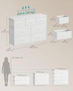 SONGMICS Dresser for Bedroom, Chest of Drawers, TV Stand, Steel, MDF, 7 Non-Woven Fabric Drawers, Storage Organizer Unit, Closet, Entryway, Cloud White and Snow White ULGS323W01S