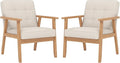KCC Mid-Century Modern Linen Fabric Accent Chair Set of 2, Upholstered Tufted Leisure Chair Comfy Reading Side Chair with Armrest and Solid Wood Frame for Living Room Bedroom Balcony(Beige)