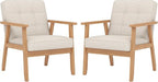 KCC Mid-Century Modern Linen Fabric Accent Chair Set of 2, Upholstered Tufted Leisure Chair Comfy Reading Side Chair with Armrest and Solid Wood Frame for Living Room Bedroom Balcony(Beige)