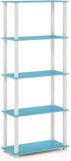 Furinno Turn-N-Tube 5-Tier Multipurpose Shelf / Display Rack / Storage Shelf / Bookshelf, Square Tubes, Light Blue/White