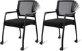 Office Guest Chairs No Wheels | Ergonomic Lumbar Support and Thicked Seats Cushion, Desk Chair with Adjustable Mesh Back for Waiting Room School Church Reception，Black 2PK