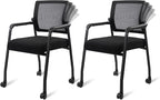 Office Guest Chairs No Wheels | Ergonomic Lumbar Support and Thicked Seats Cushion, Desk Chair with Adjustable Mesh Back for Waiting Room School Church Reception，Black 2PK