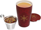 Tea Forte Double-Walled Ceramic Kati Cup, Removable Stainless Steel Infuser Basket and Lid, Steeps 12 oz Loose Leaf Tea, Dishwasher & Microwave Safe, Warming Joy