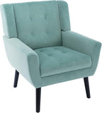 Dolonm Midcentury Modern Velvet Accent Chair with Arms, Upholstered Reading Side Chair Tufted Back Decorative Wingback Chair for Living Room Bedroom (Mint Green)