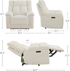 CHITA Oversized Power Recliner Chair with Bluetooth Speakers for Adults, Lay Flat Recliner with Power Lumbar Support, Manual Winged Headrest and USB & Type-C Charging Ports, Cream