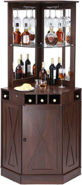 VEVOR Corner Industrial Bar Cabinet, Wine Table for Liquor & Glasses, Sideboard Buffet Cabinet with Glass Holder, Freestanding Farmhouse Wood Coffee Bar Cabinet for Living Room, Home Bar, Black Walnut