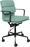 Laura Davidson Furniture SOHO II Padded Management Office Chair - Mid Back Desk Chair with Arm Rest, Swivel & Cushion Availability, Made of Faux Leather, Sage Green with Black Frame, Computer Chair