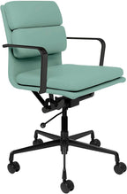 Laura Davidson Furniture SOHO II Padded Management Office Chair - Mid Back Desk Chair with Arm Rest, Swivel & Cushion Availability, Made of Faux Leather, Sage Green with Black Frame, Computer Chair
