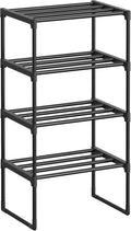 SONGMICS Shoe Rack, 4-Tier Shoe Organizer, Metal Storage Shelf, Upright or Upside Down, for 5-10 Pairs, Stackable, for Entryway, 11.8 x 16.7 x 28.2 Inches, Black ULSA004B01