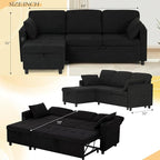84" Sectional Pull Out Sofa Bed with Adjustable Backrests, L-Shaped Sleeper Sofa with USB Ports, Upholstered Reversible Couch with Cup Holder & Storage Space for Living Room, House, Black