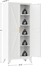 Large Metal Kitchen Pantry Storage Cabinet with Adjustable Shelves - Freestanding Kitchen Storage Cabinet for Dining Room,Livingroom Bathroom, Hallway, Workshop, Office (White, 71"- 0 drawer)