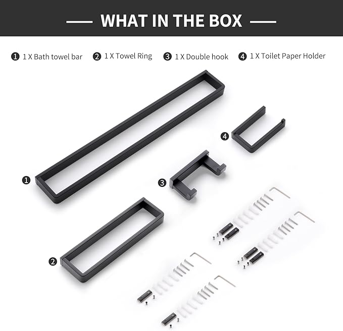 YACVCL 4-Piece Matte Black Bathroom Hardware Accessories Set, Bath Towel Bar Set SUS304 Stainless Steel, Round Towel Racks for Bathroom Wall Mounted