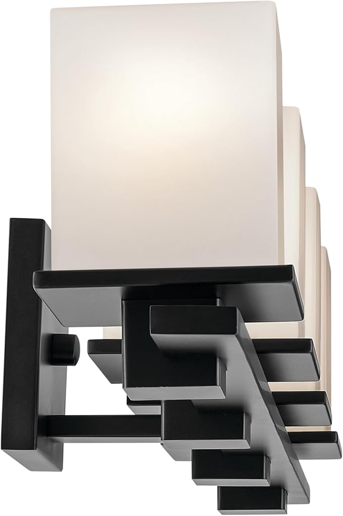 KICHLER Tully 32" 4-Light Vanity Light with Satin Etched Cased Opal Glass in Black for Over a Vanity, Soft Modern Style, (32" x 6.5" x 7"), 45152BK
